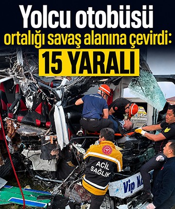 Yolcu otobüsü bariyere ardından tabelaya çarptı: 5'i ağır 15 yaralı