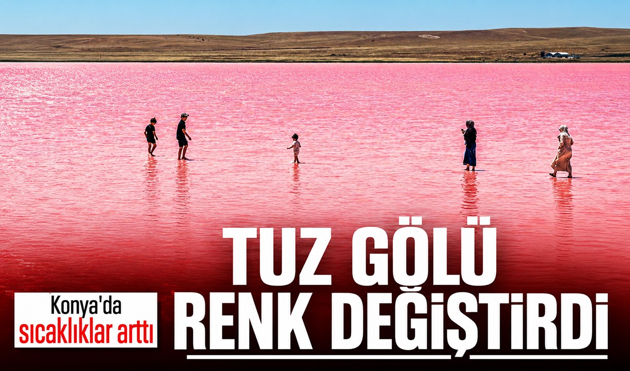 Konya'da sıcaklıklar arttı, Tuz Gölü renk değiştirdi