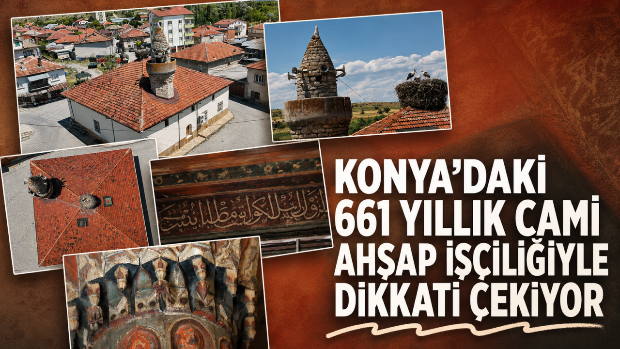 Konya'daki 661 yıllık cami ahşap işçiliğiyle dikkati çekiyor