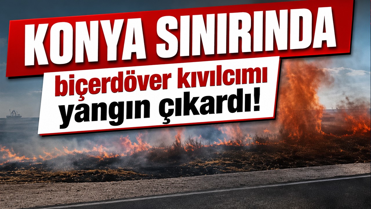Konya sınırında biçerdöver kıvılcımı yangın çıkardı!