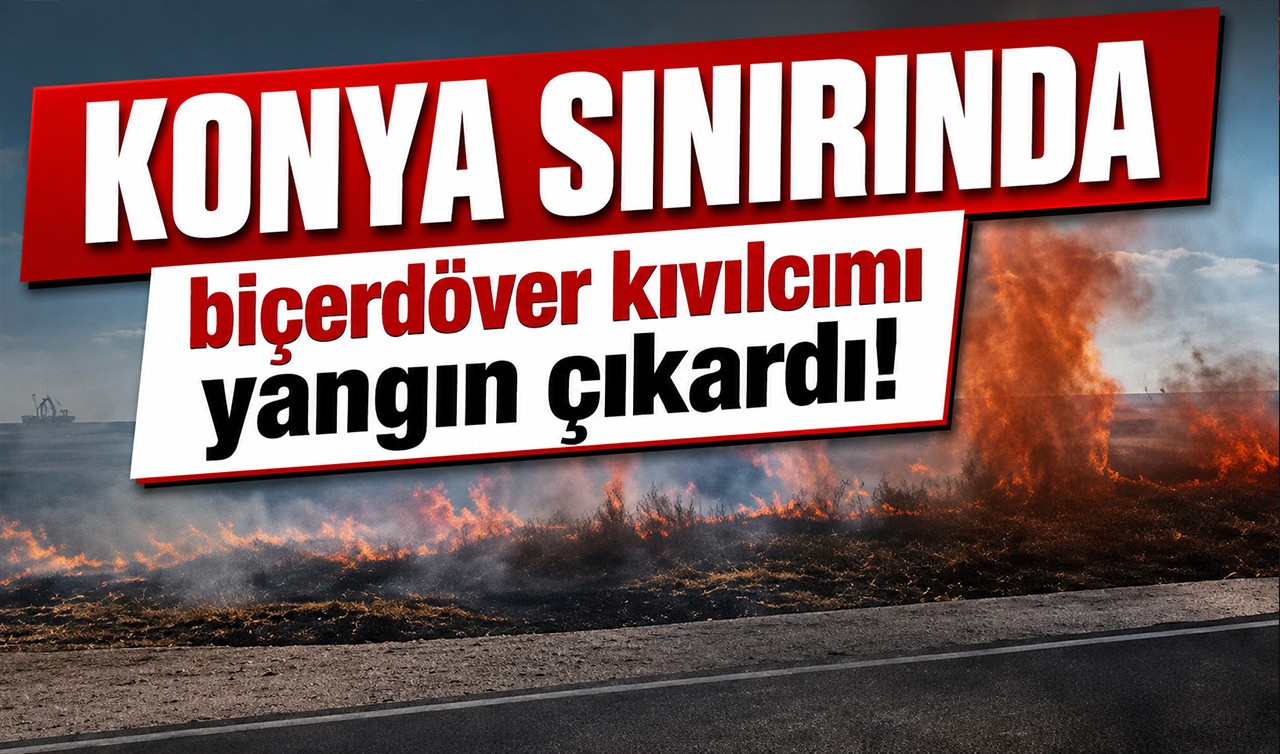 Konya sınırında biçerdöver kıvılcımı yangın çıkardı!