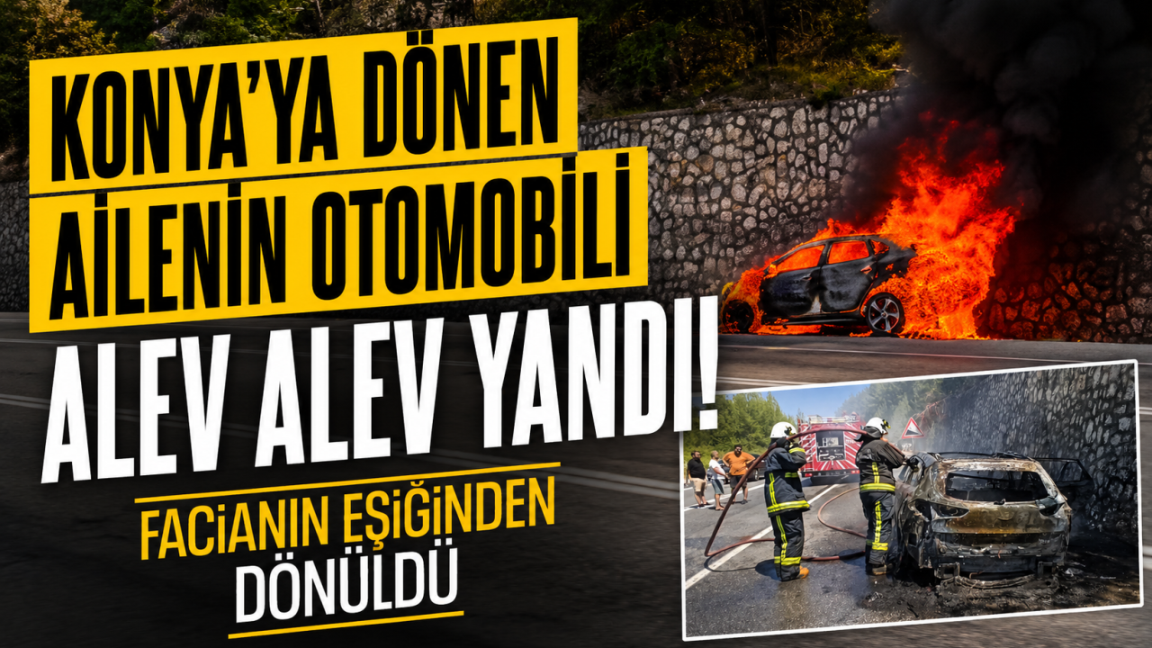 Konya’ya dönen ailenin otomobili alev alev yandı! Facianın eşiğinden dönüldü