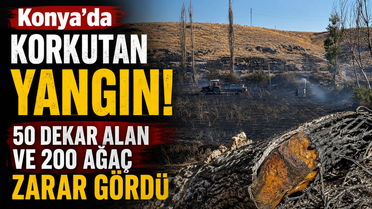Konya’da korkutan yangın! 50 dekar alan ve 200 ağaç zarar gördü