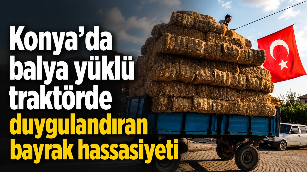 Konya’da balya yüklü traktörde duygulandıran bayrak hassasiyeti