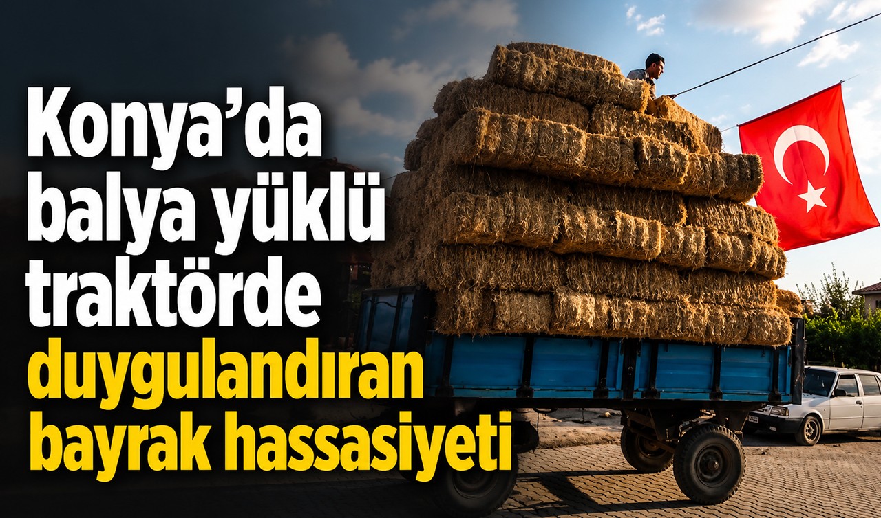 Konya’da balya yüklü traktörde duygulandıran bayrak hassasiyeti