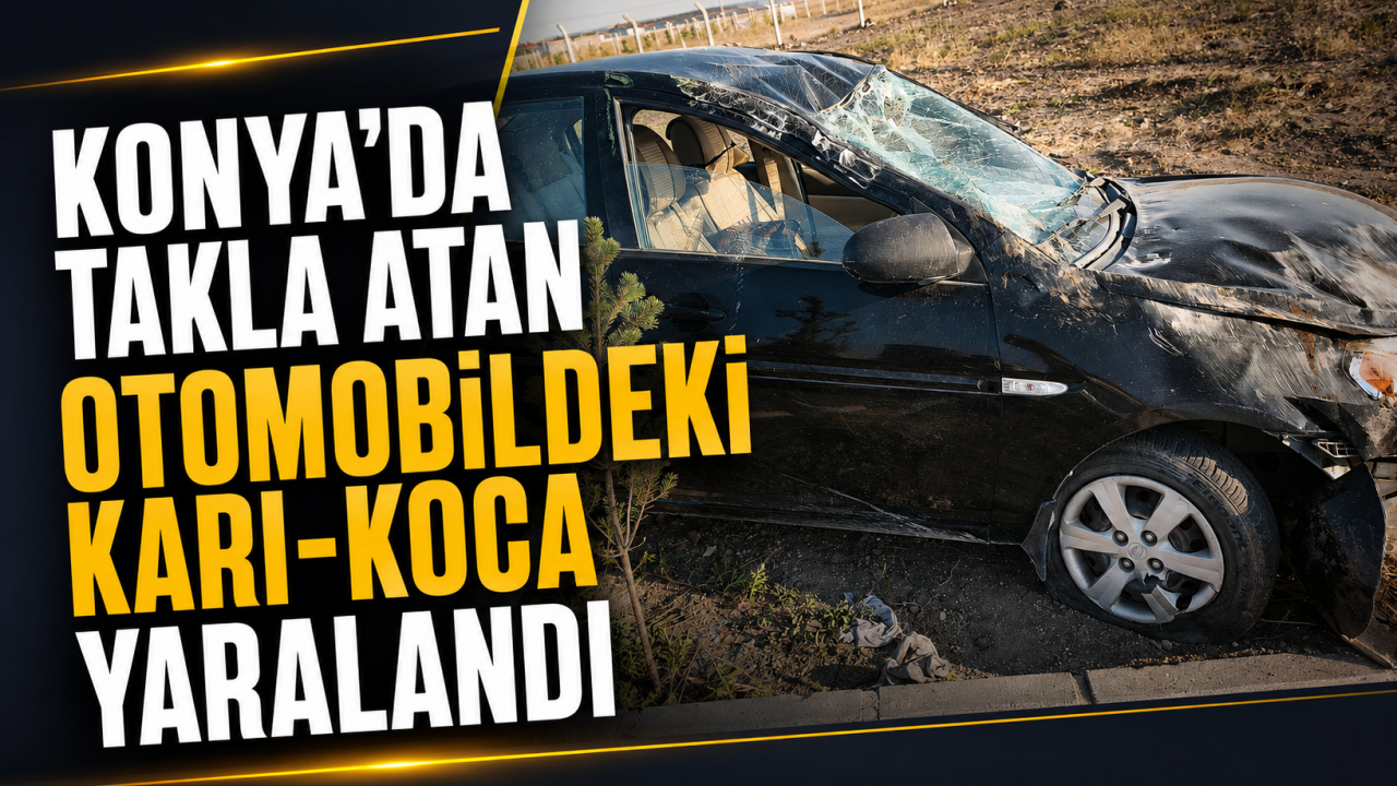 Konya'da takla atan otomobildeki karı-koca yaralandı
