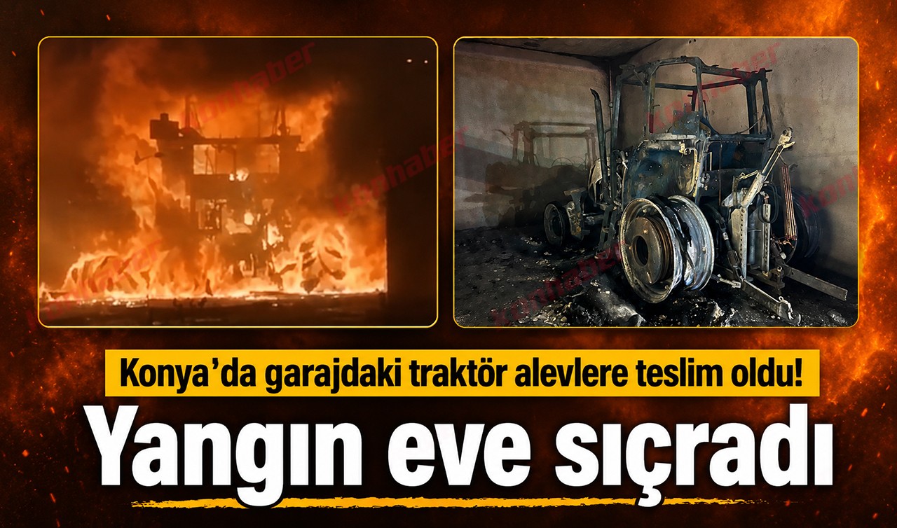 Konya’da garajdaki traktör alevlere teslim oldu! Yangın eve sıçradı! O anlar kamerada
